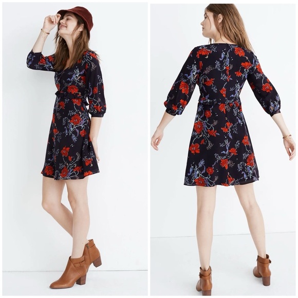 Madewell Women’s 100% Silk Ruffle Waist In Windblown Poppies Floral Sz 6